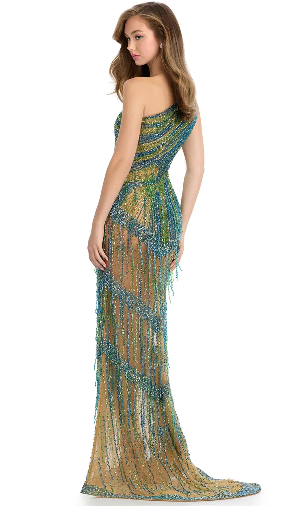 Ashley Lauren 11985 - One Shoulder Beaded Fringe Gown