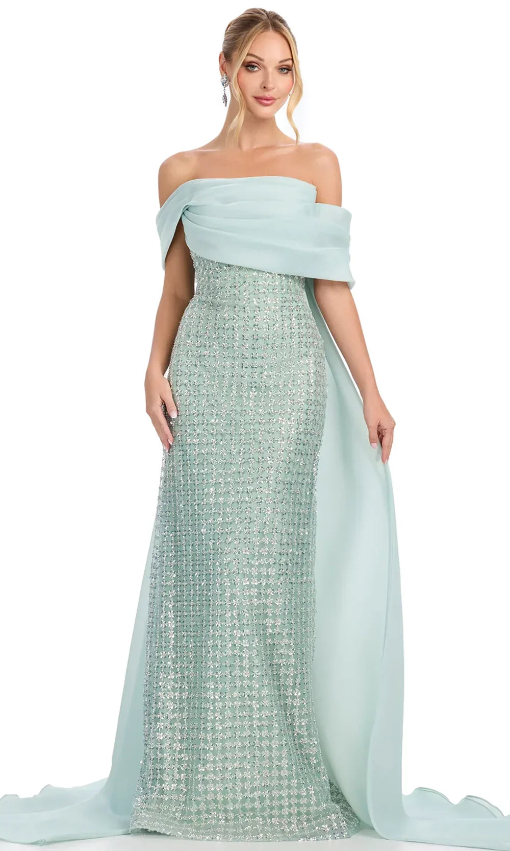 Ashley Lauren 12020 - Beaded Bodice Sheath Gown with Cape