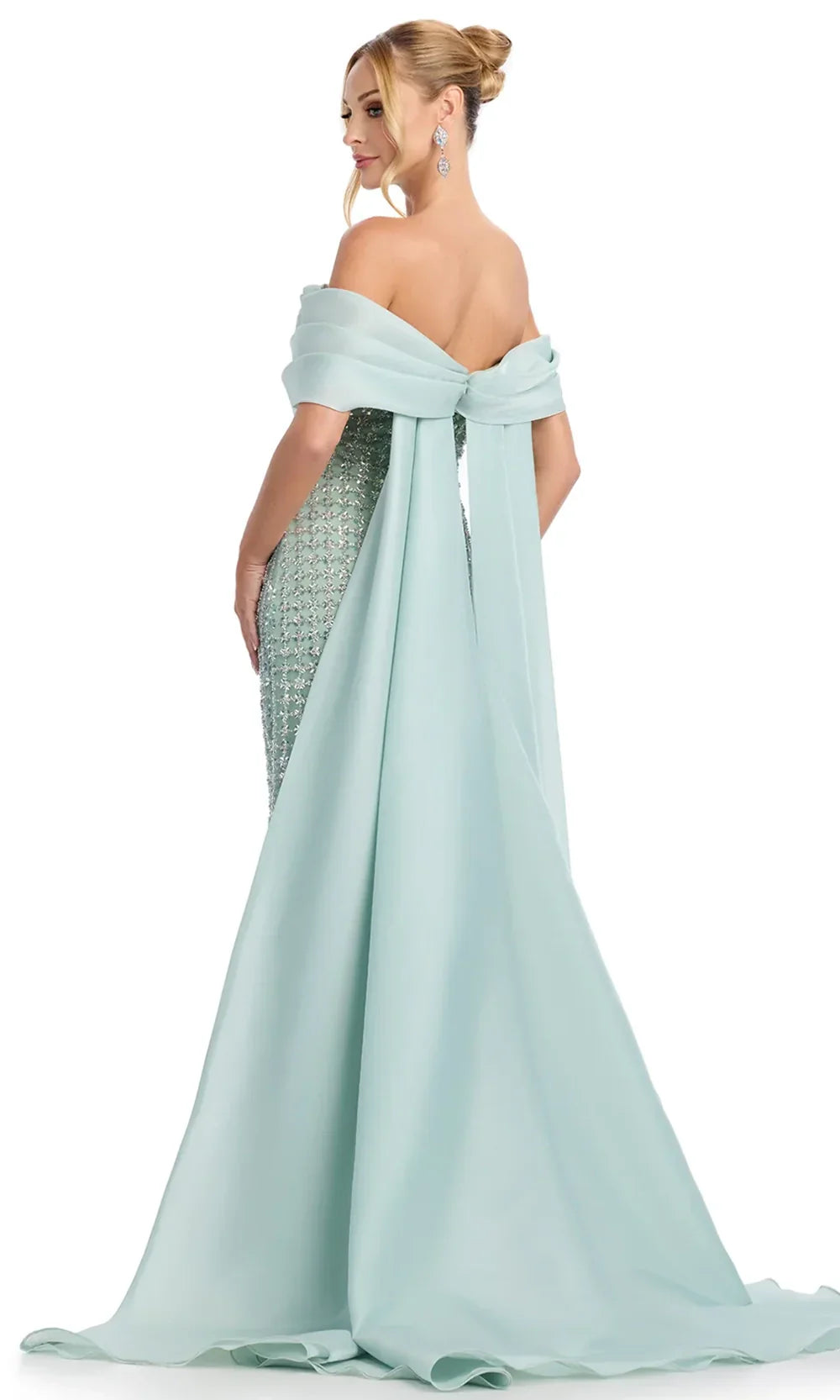 Ashley Lauren 12020 - Beaded Bodice Sheath Gown with Cape