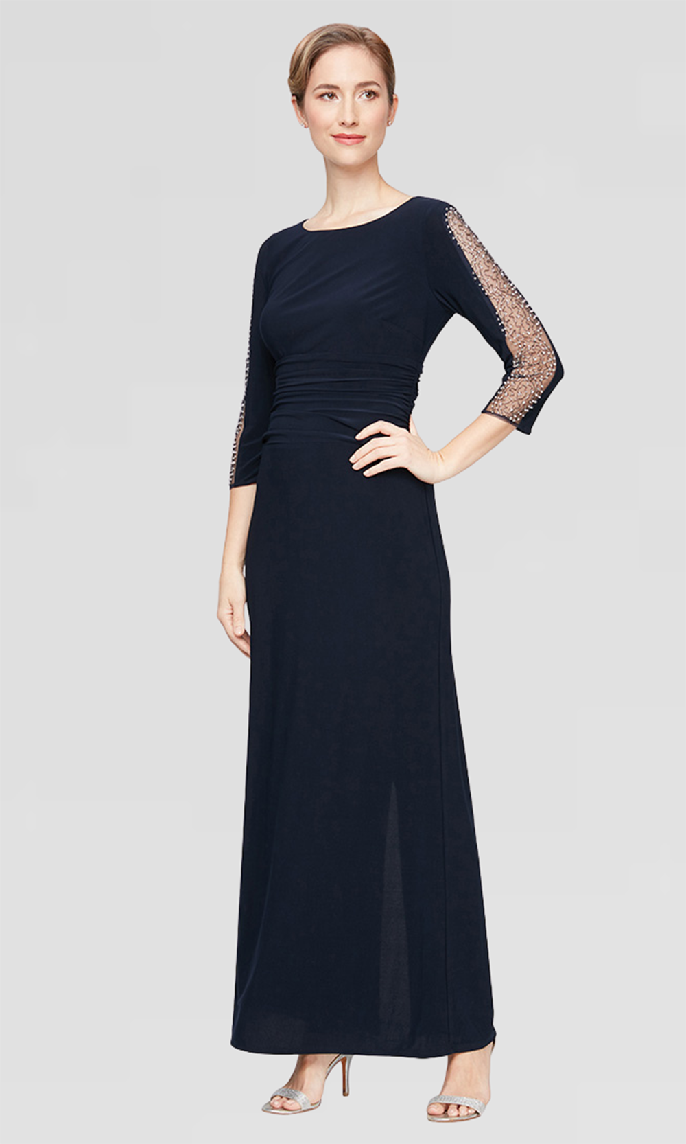 S.L. Fashions 9235172 - Embellished Three-Quarter Sleeve Column Gown