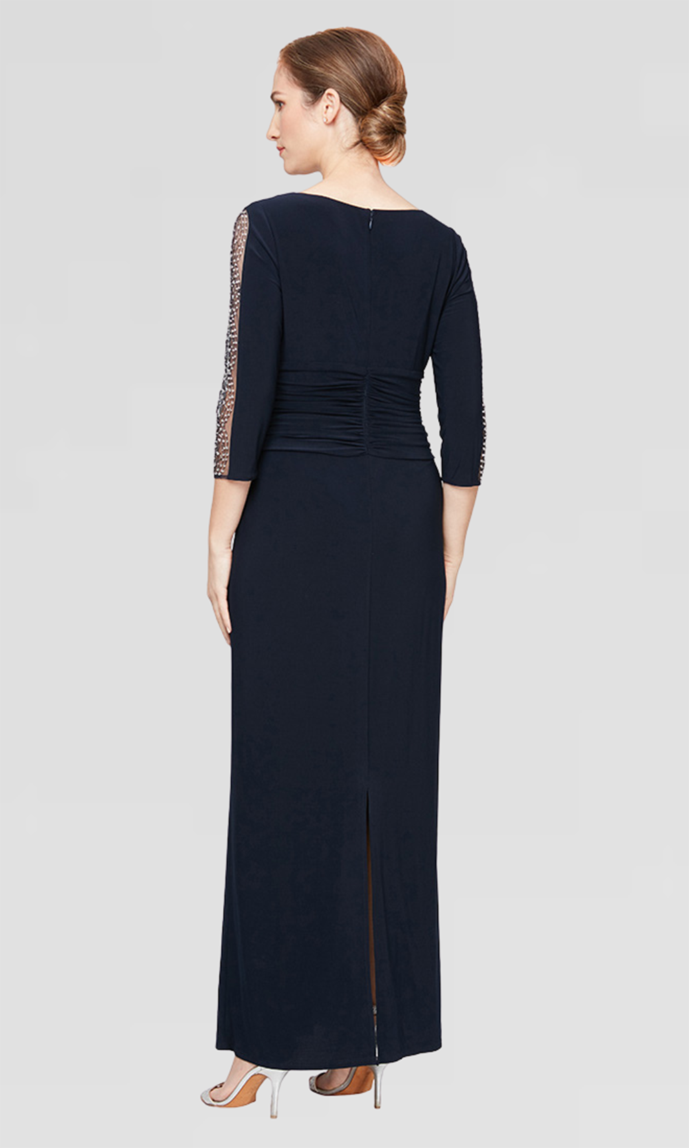 S.L. Fashions 9235172 - Embellished Three-Quarter Sleeve Column Gown