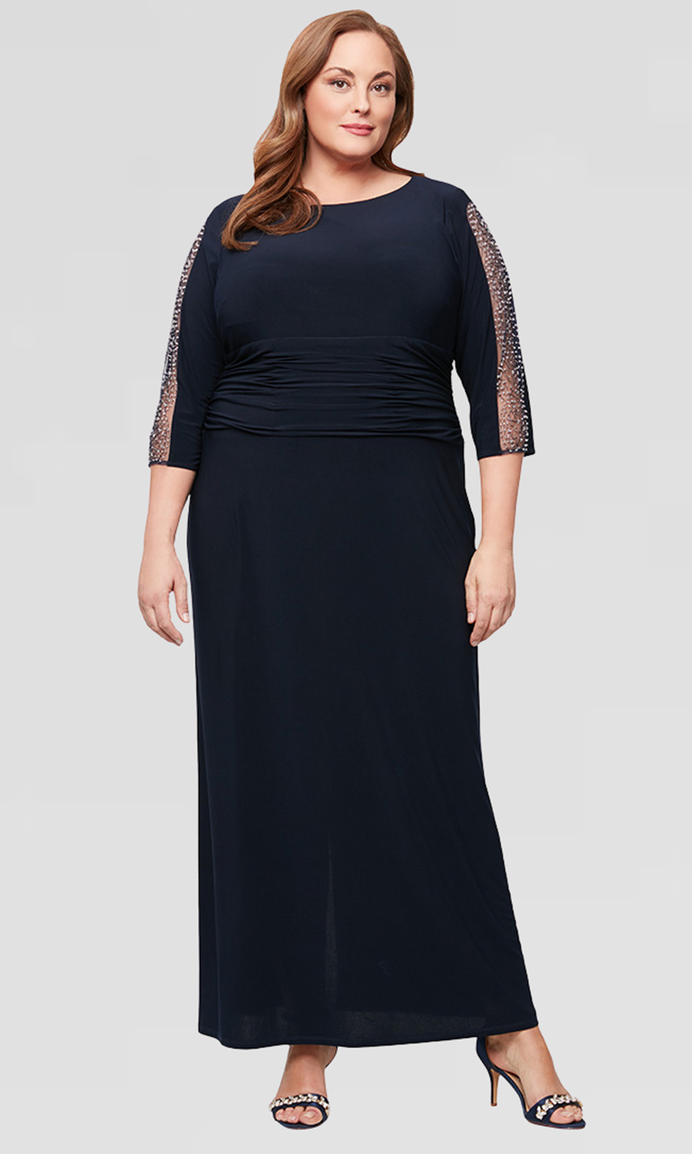 S.L. Fashions 9435172 - Scoop Neck Column Gown with Back Slit