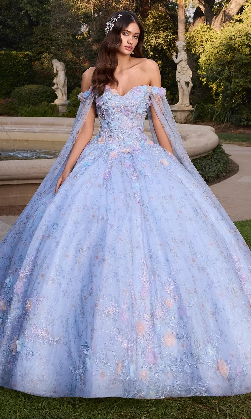 Ashley Lauren 30108 - Lace-Up Back Floral Applique Ballgown