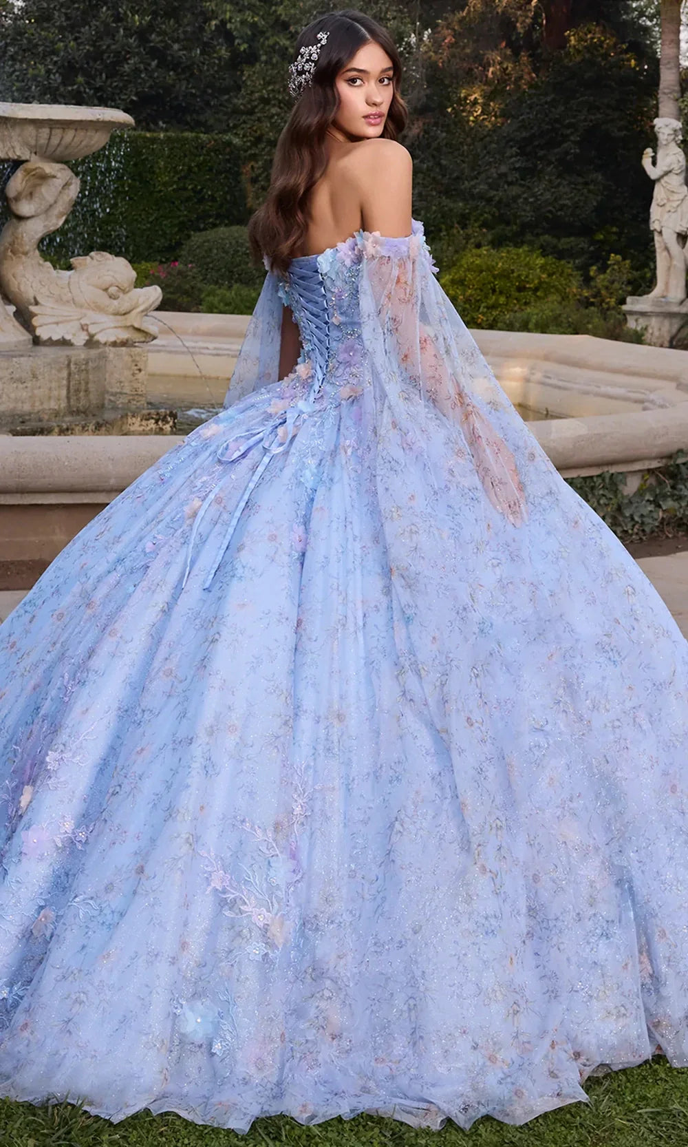 Ashley Lauren 30108 - Lace-Up Back Floral Applique Ballgown