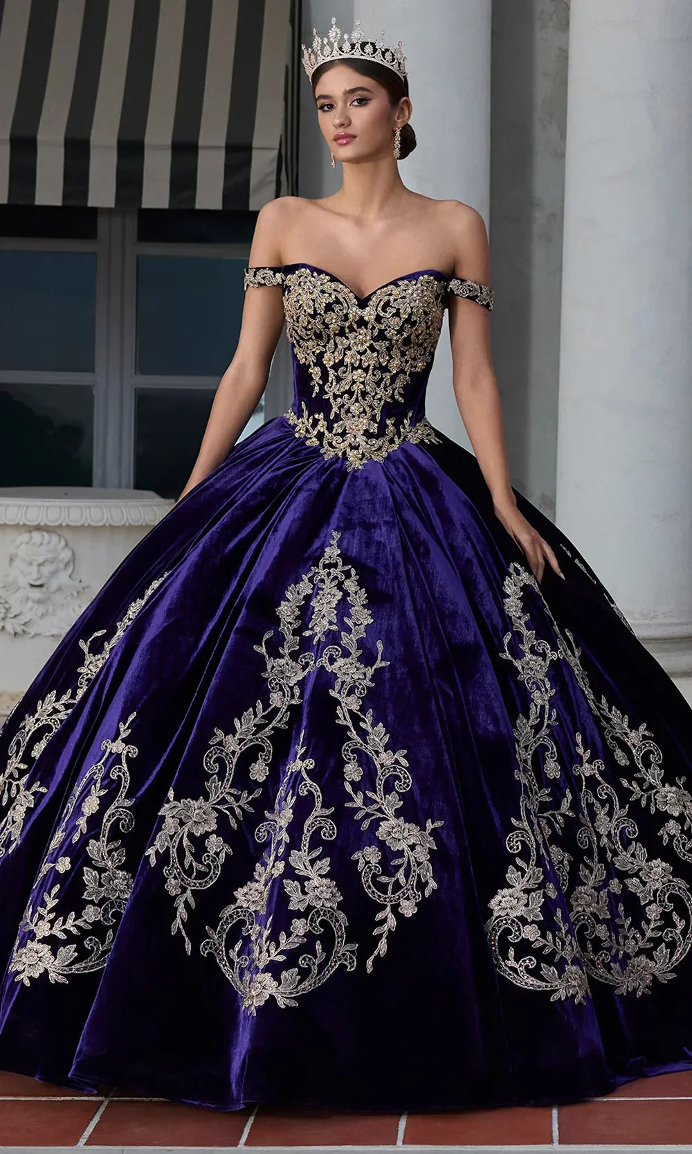 Ashley Lauren 30110 - Off Shoulder Velvet Embroidered Gown