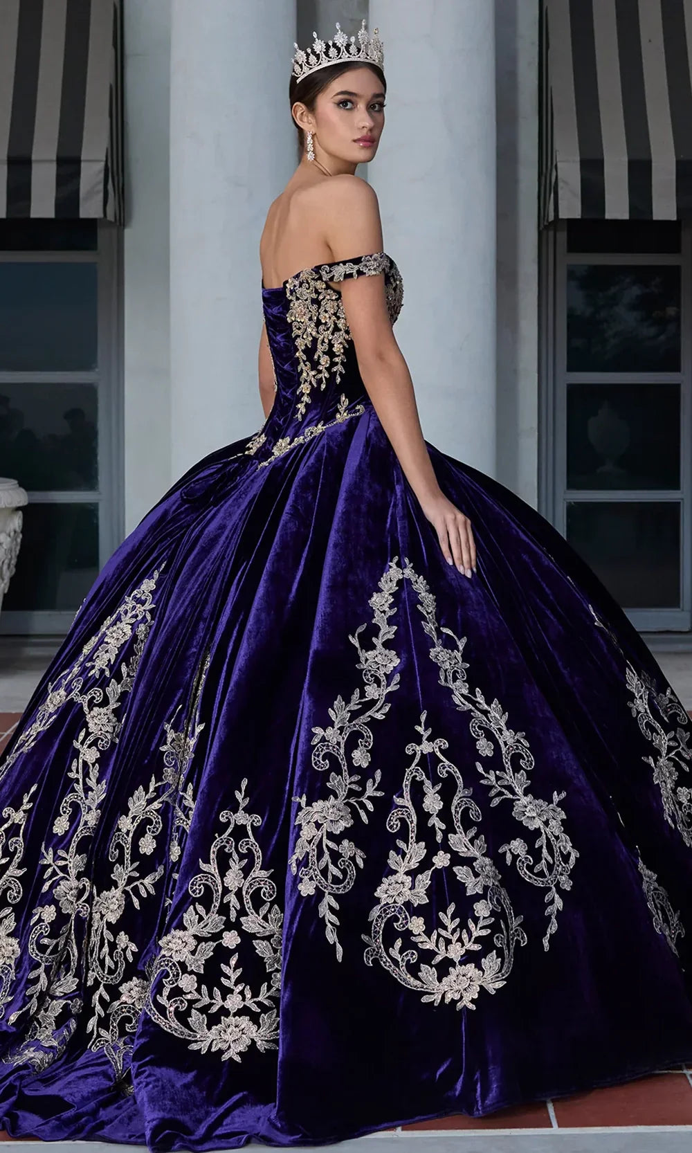 Ashley Lauren 30110 - Off Shoulder Velvet Embroidered Gown