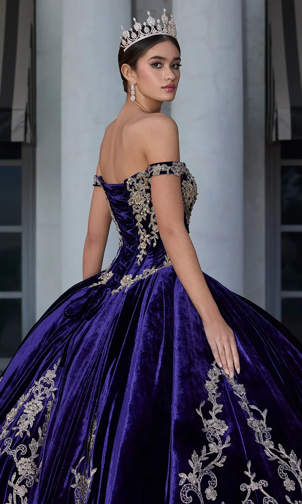Ashley Lauren 30110 - Off Shoulder Velvet Embroidered Gown