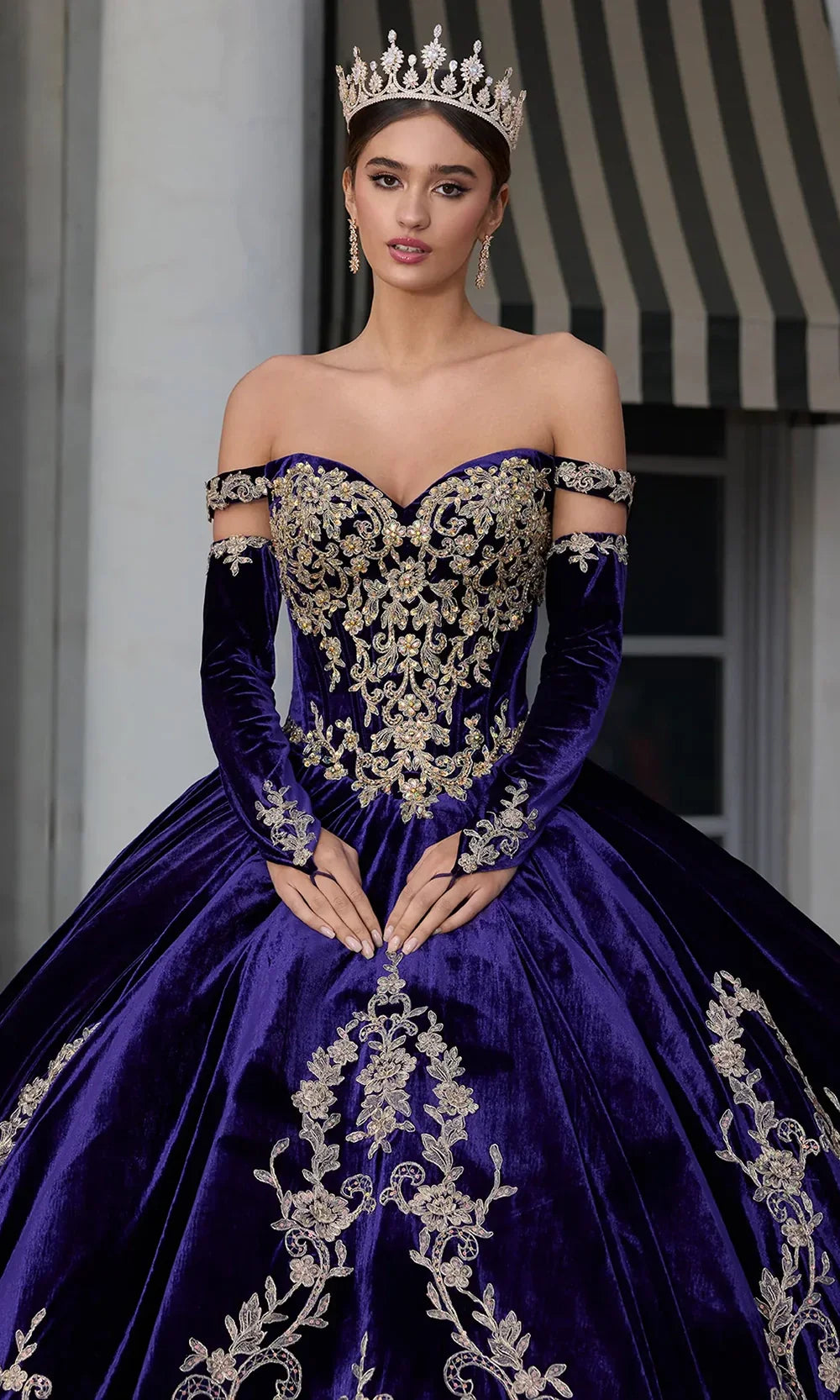 Ashley Lauren 30110 - Off Shoulder Velvet Embroidered Gown