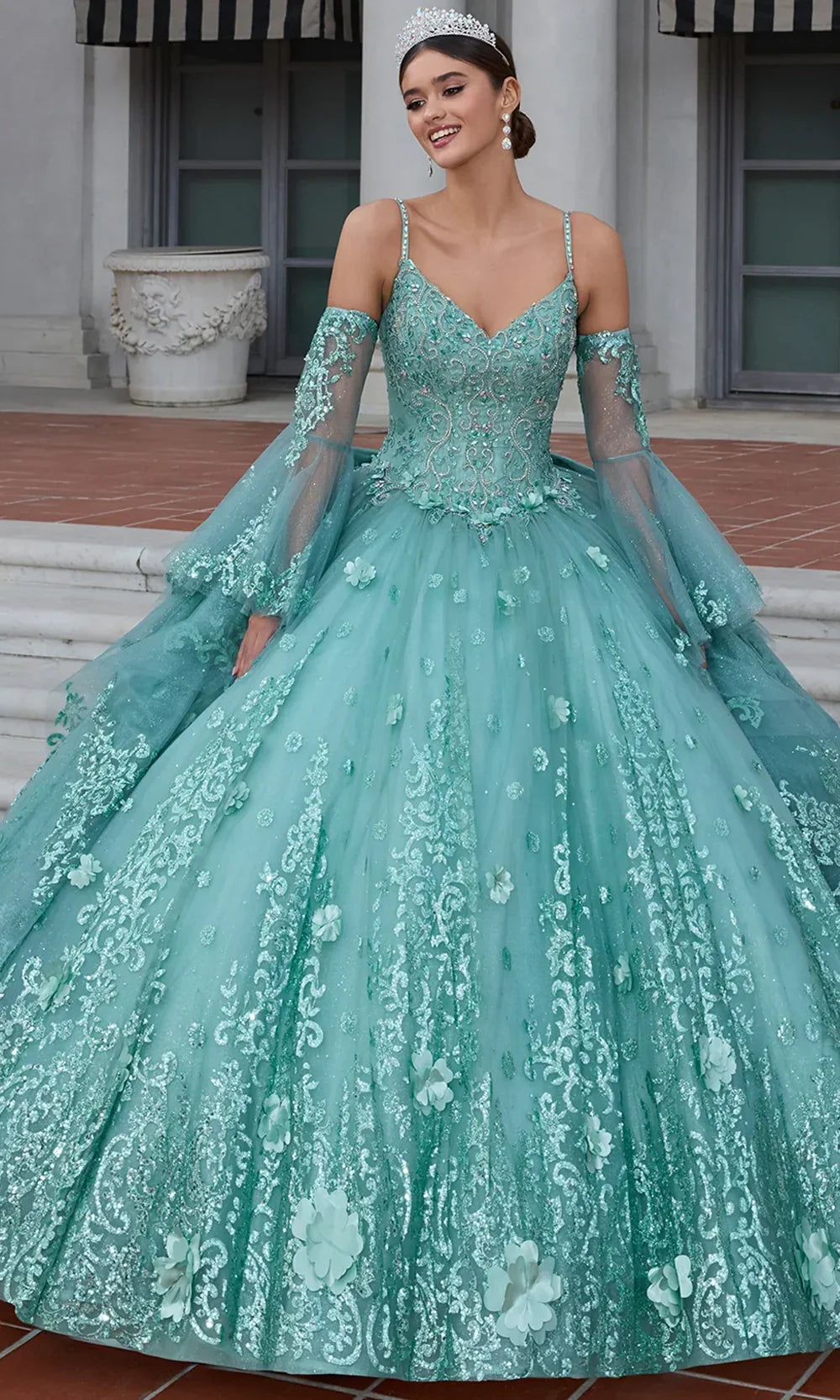 Ashley Lauren 30112 - Spaghetti Strap Glitter Lace Applique Gown
