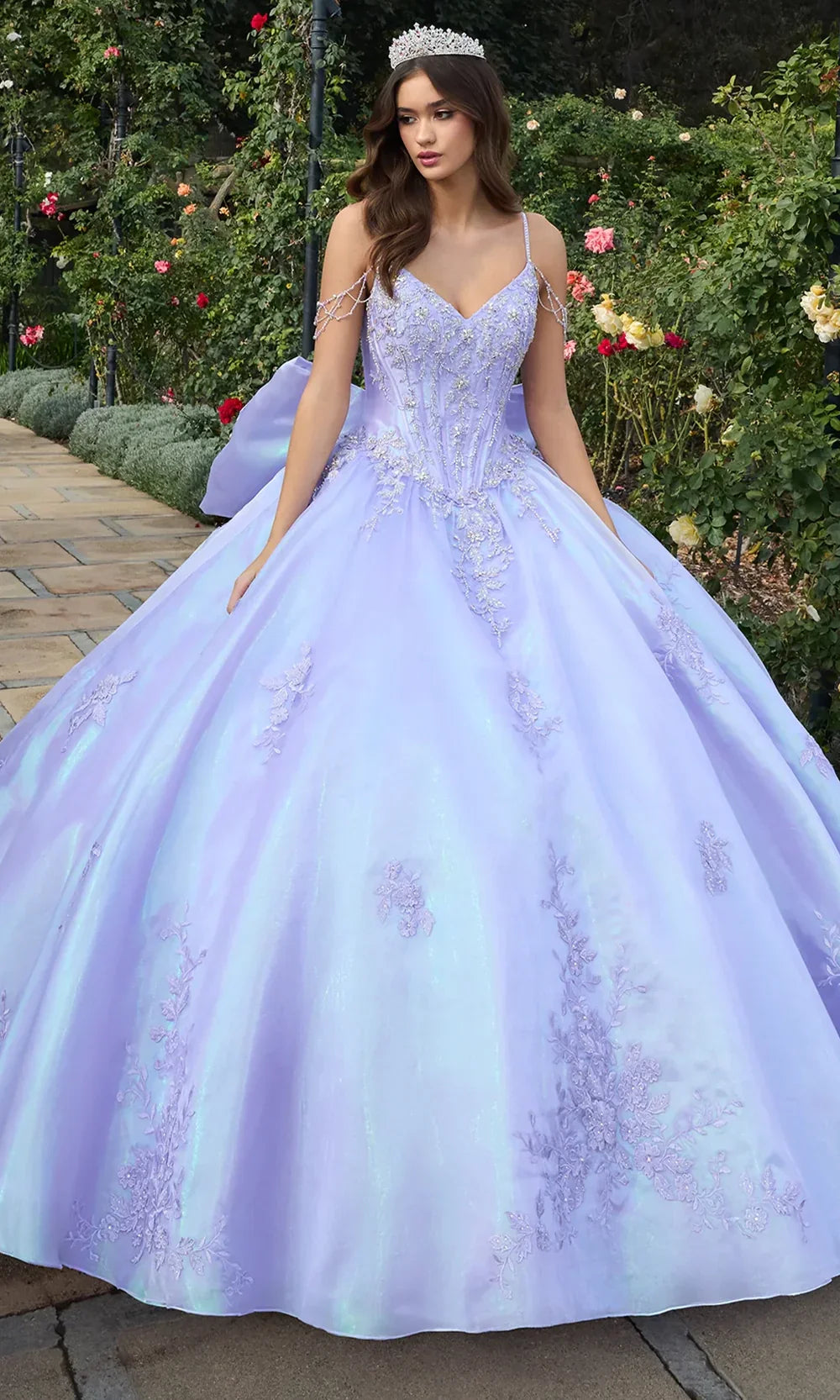 Ashley Lauren 30114 - Floral Lace V-Neckline Ballgown