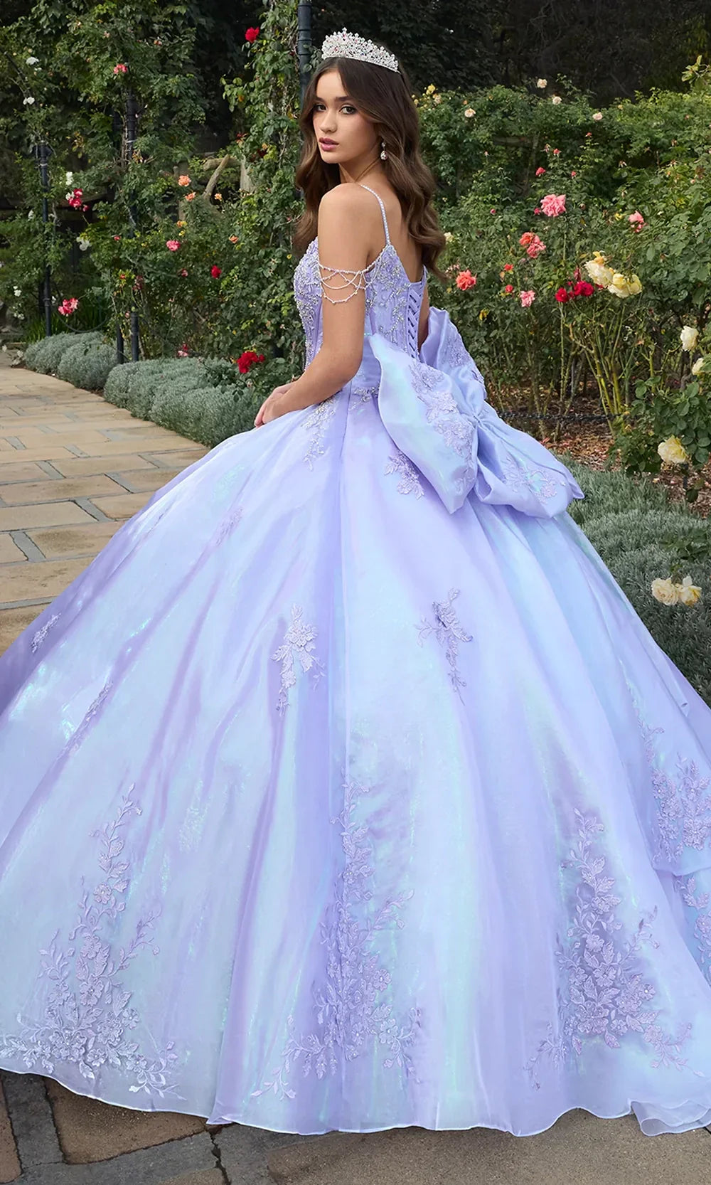Ashley Lauren 30114 - Floral Lace V-Neckline Ballgown