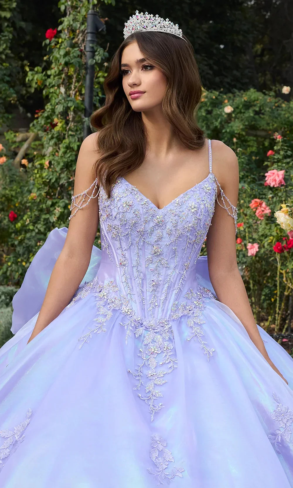 Ashley Lauren 30114 - Floral Lace V-Neckline Ballgown
