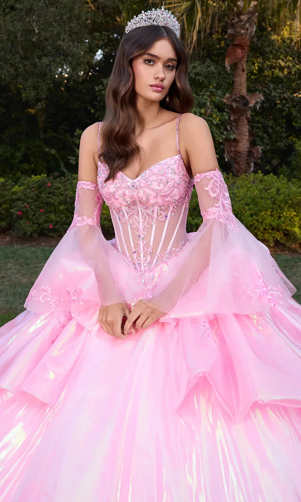 Ashley Lauren 30115 - Spaghetti Strap Beaded Applique Ballgown