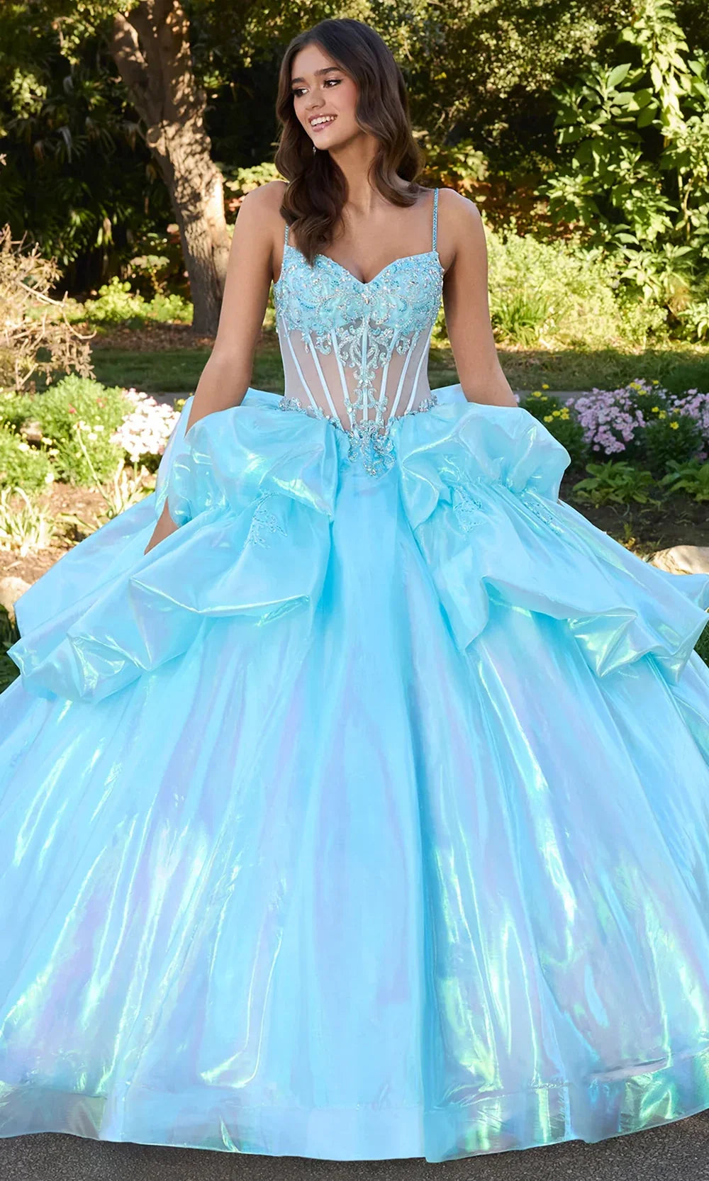 Ashley Lauren 30115 - Spaghetti Strap Beaded Applique Ballgown