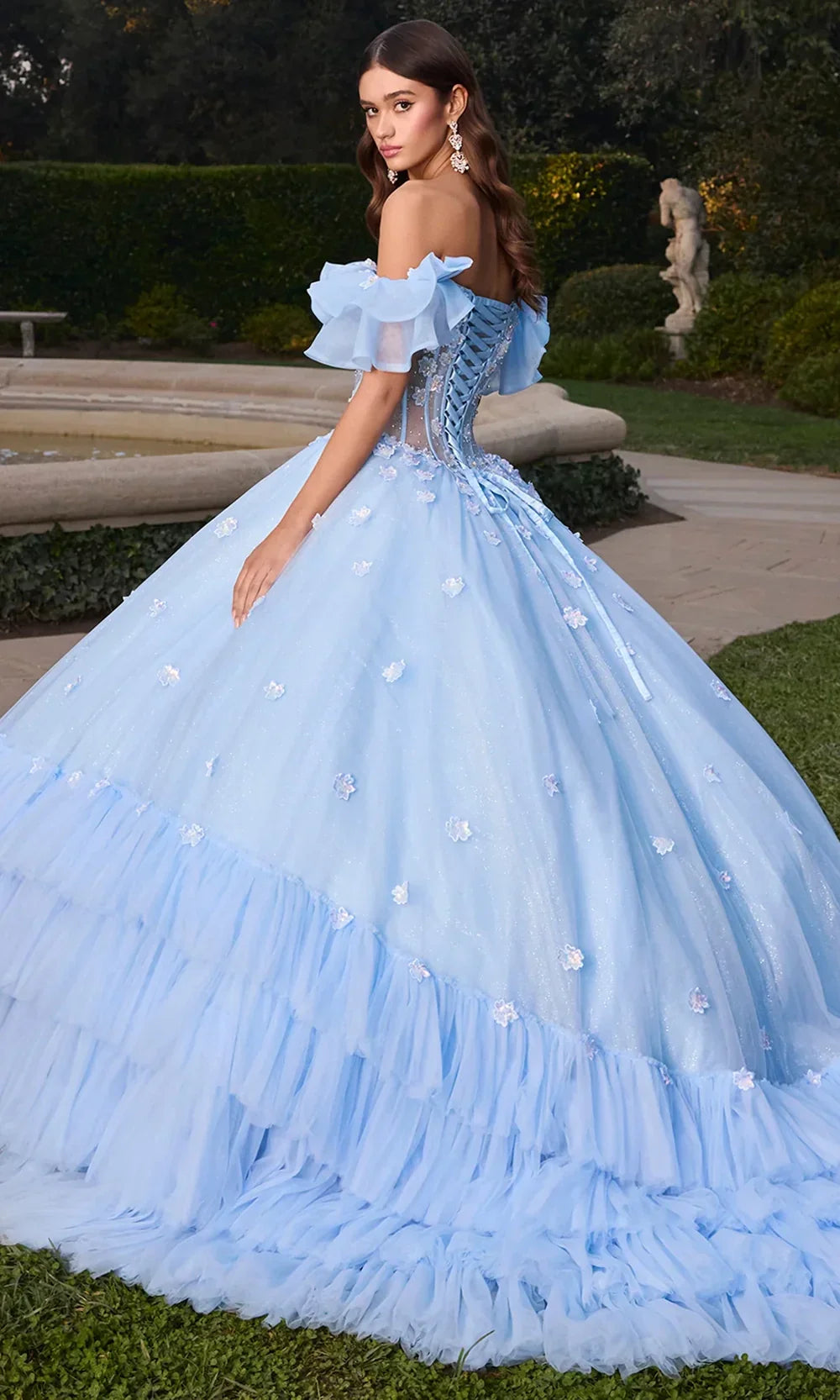 Ashley Lauren 30118 - 3D Flowers Ruffled Off Shoulder Ballgown