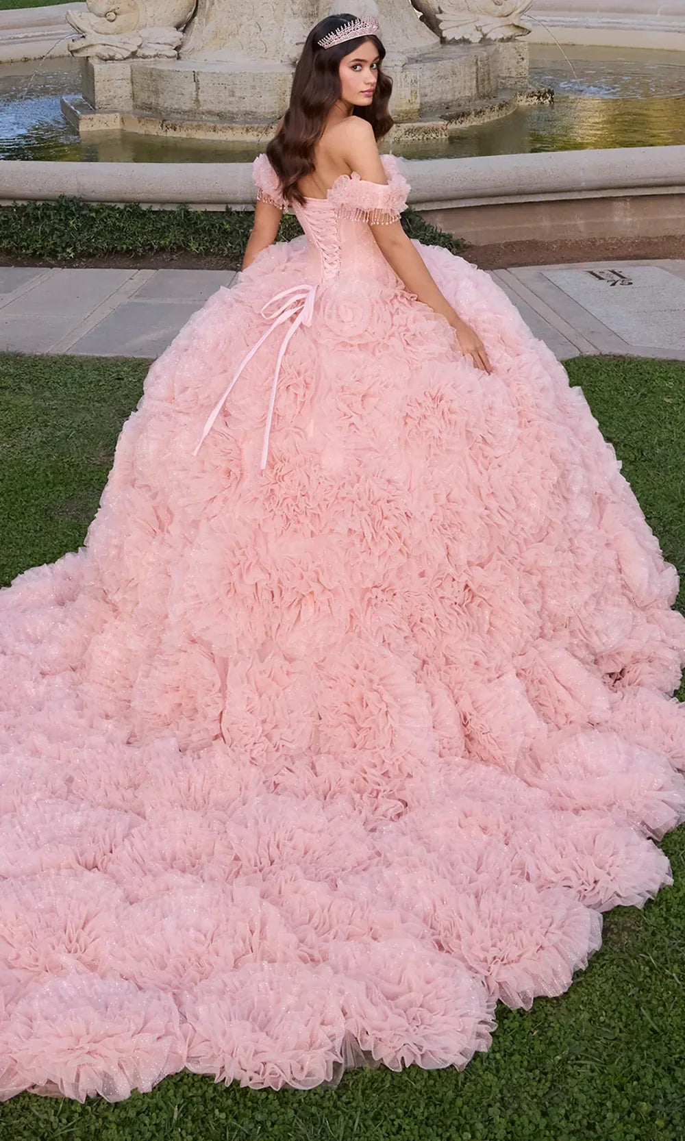 Ashley Lauren 30122 - Ruffled Skirt Off Shoulder Tulle Gown