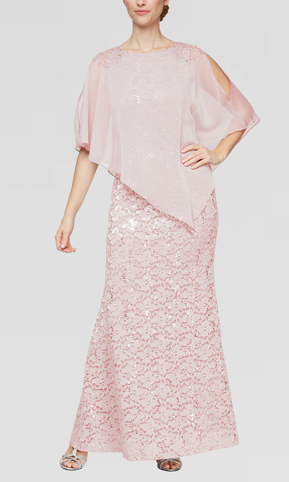 S.L. Fashions 9113121 - Beaded Shoulder Lace Formal Gown