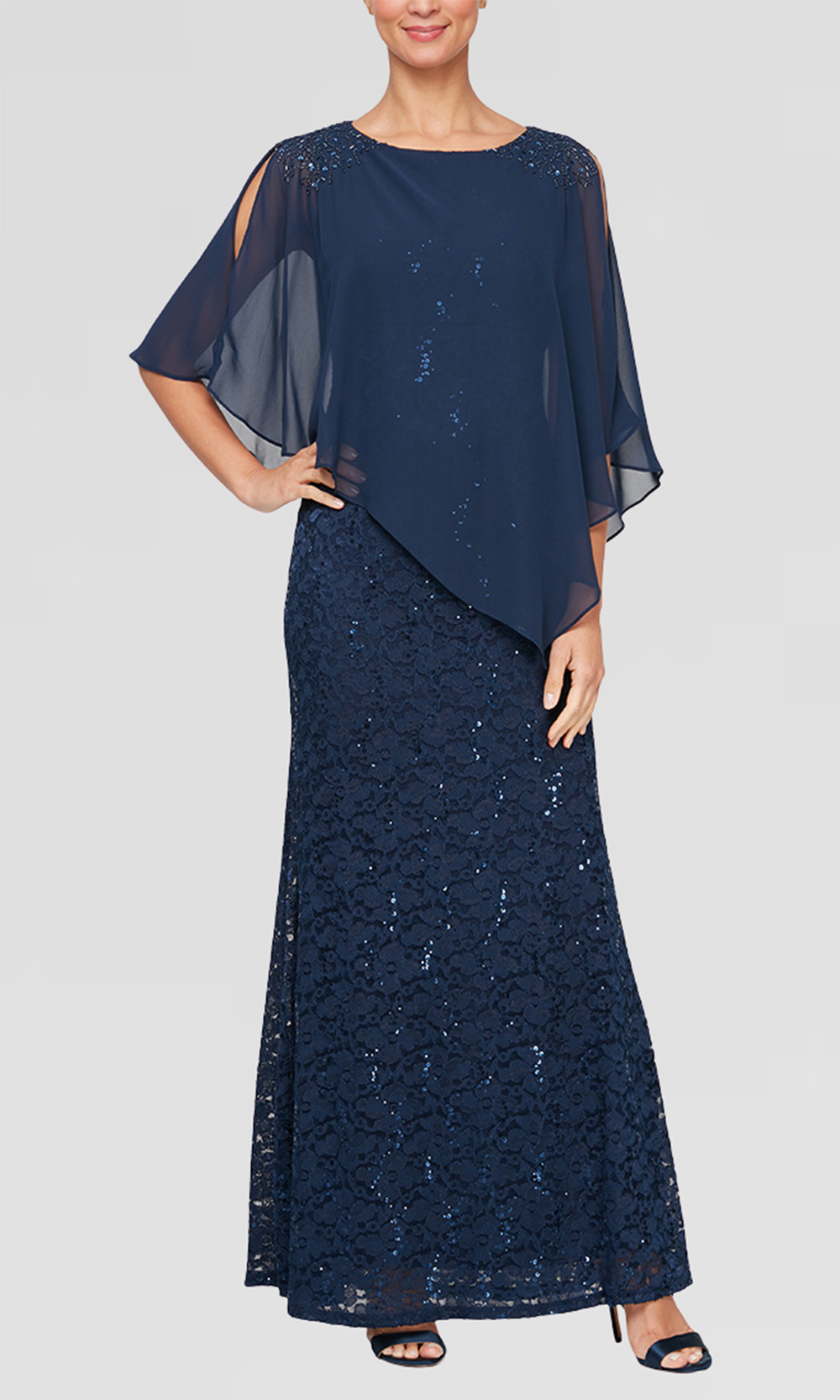 S.L. Fashions 9113121 - Beaded Shoulder Lace Formal Gown