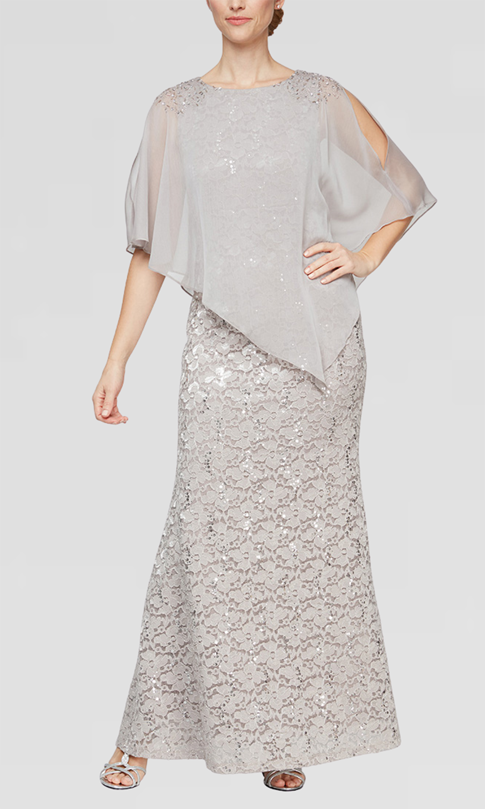 S.L. Fashions 9113121 - Beaded Shoulder Lace Formal Gown