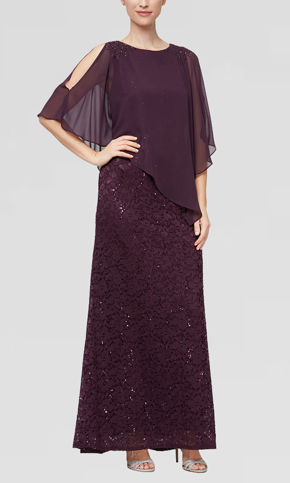S.L. Fashions 9113121 - Beaded Shoulder Lace Formal Gown