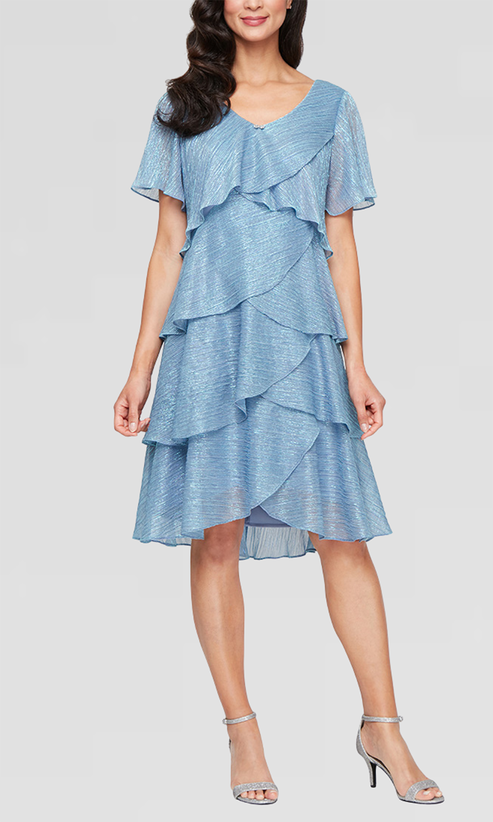 S.L. Fashions 9155124 - Flutter Sleeve Tiered Cocktail Dress