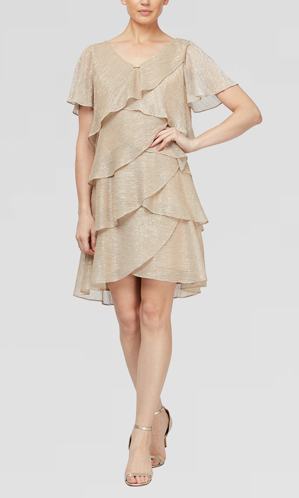 S.L. Fashions 9155124 - Flutter Sleeve Tiered Cocktail Dress