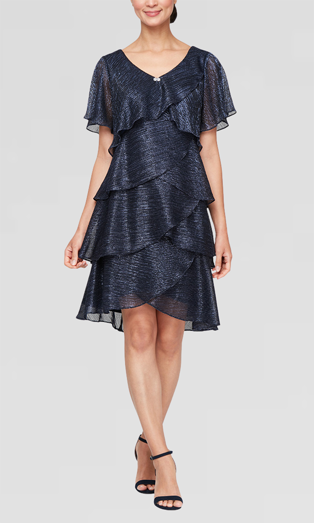 S.L. Fashions 9155124 - Flutter Sleeve Tiered Cocktail Dress