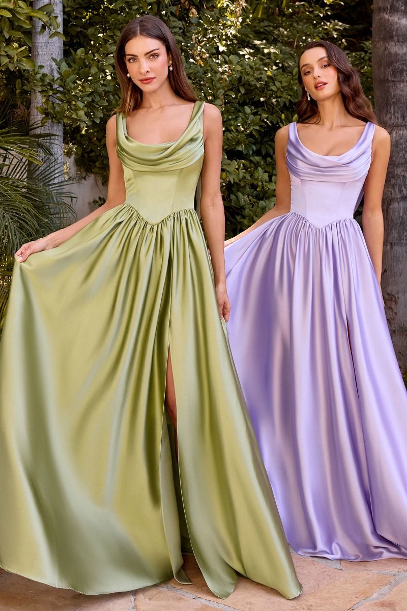 Ladivine 7446 - Lace-Up Back Sleeveless Gown with Slit