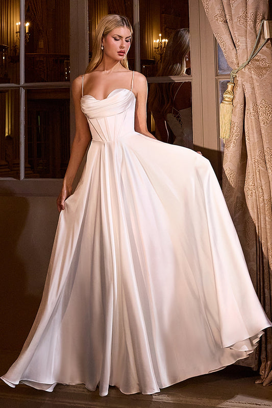 Ladivine 7481W - Spaghetti Strap Corset Bodice Satin Gown