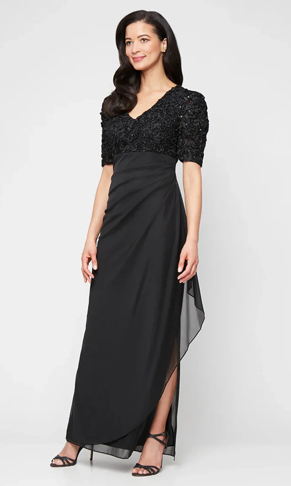Alex Evenings 81122633 - Long Empire Waist V-Neck Evening Gown