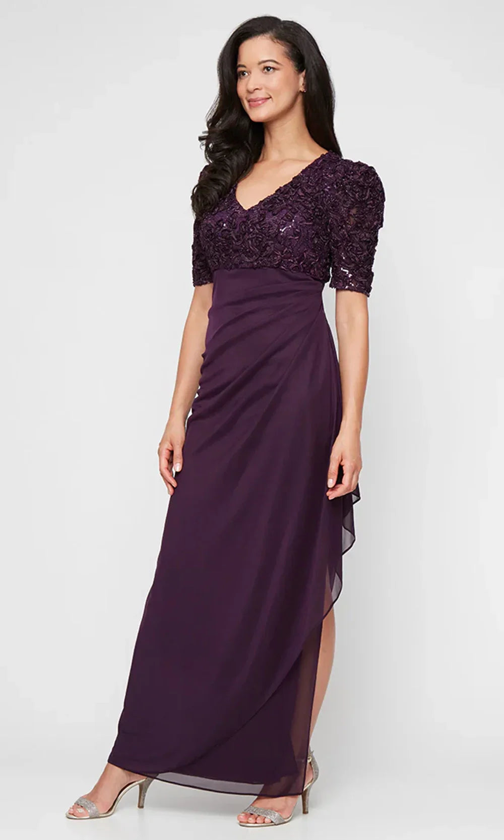Alex Evenings 81122633 - Long Empire Waist V-Neck Evening Gown
