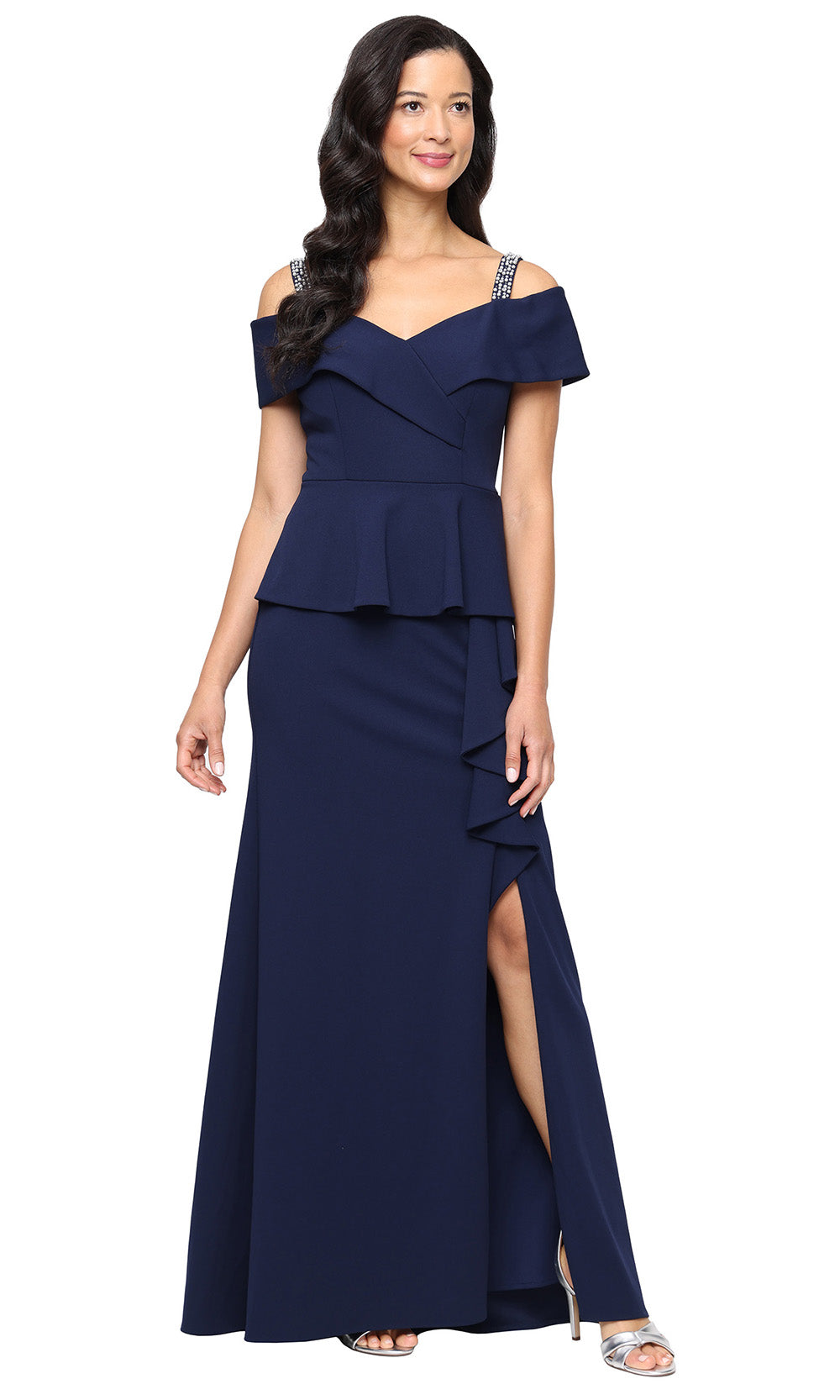 Alex Evenings 8160530 - Beaded Strap Crepe Gown with Slit