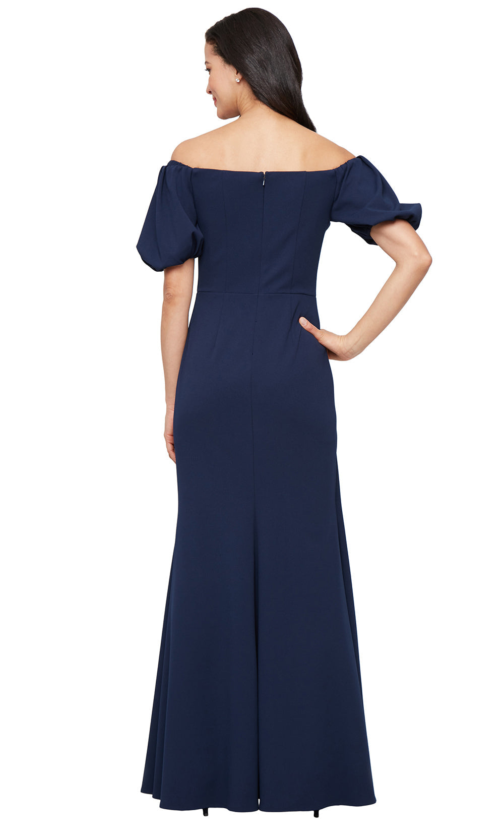 Alex Evenings 8160532 - Off Shoulder Crepe Gown with Ruffle Detail