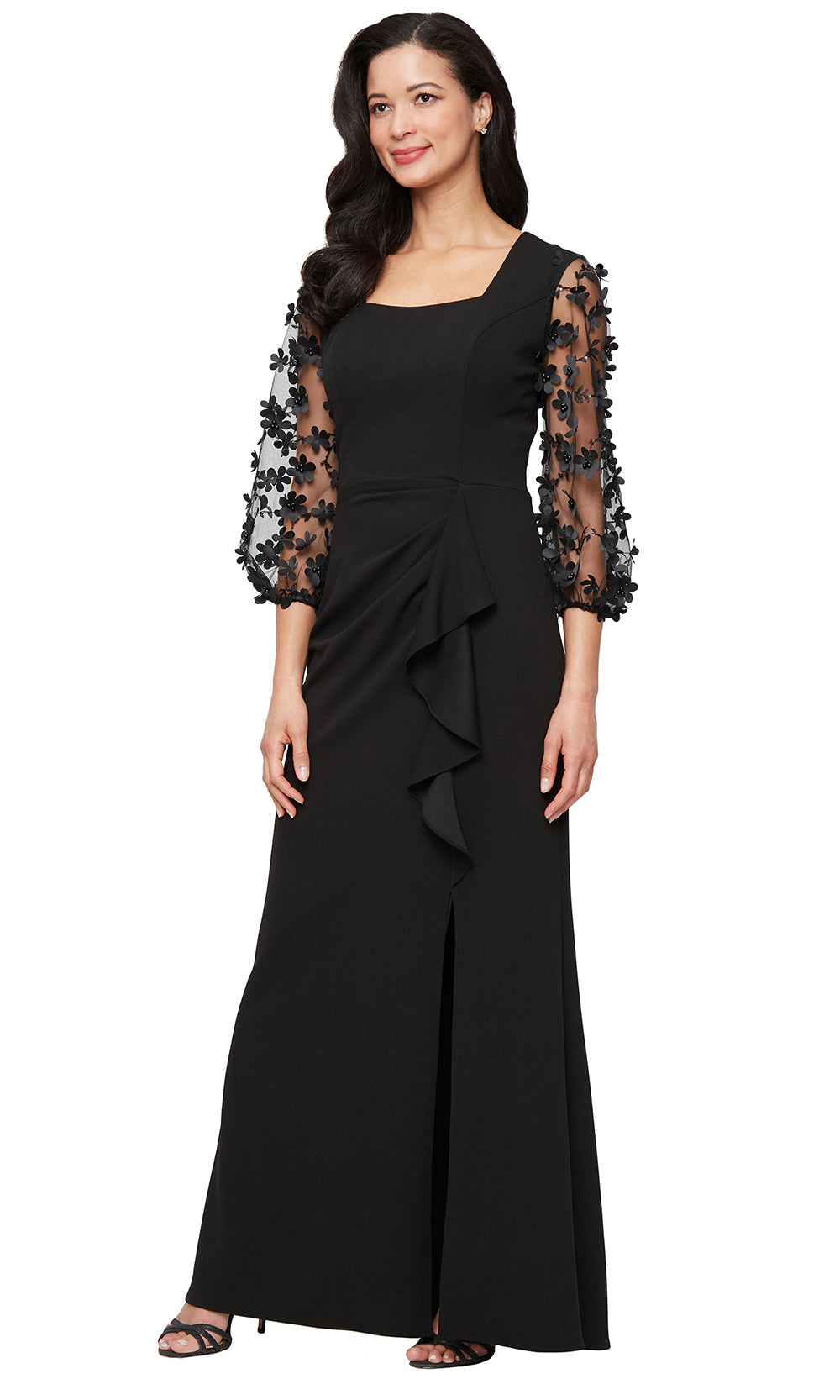 Alex Evenings 8160536 - Square Neck Crepe Gown with Ruffle