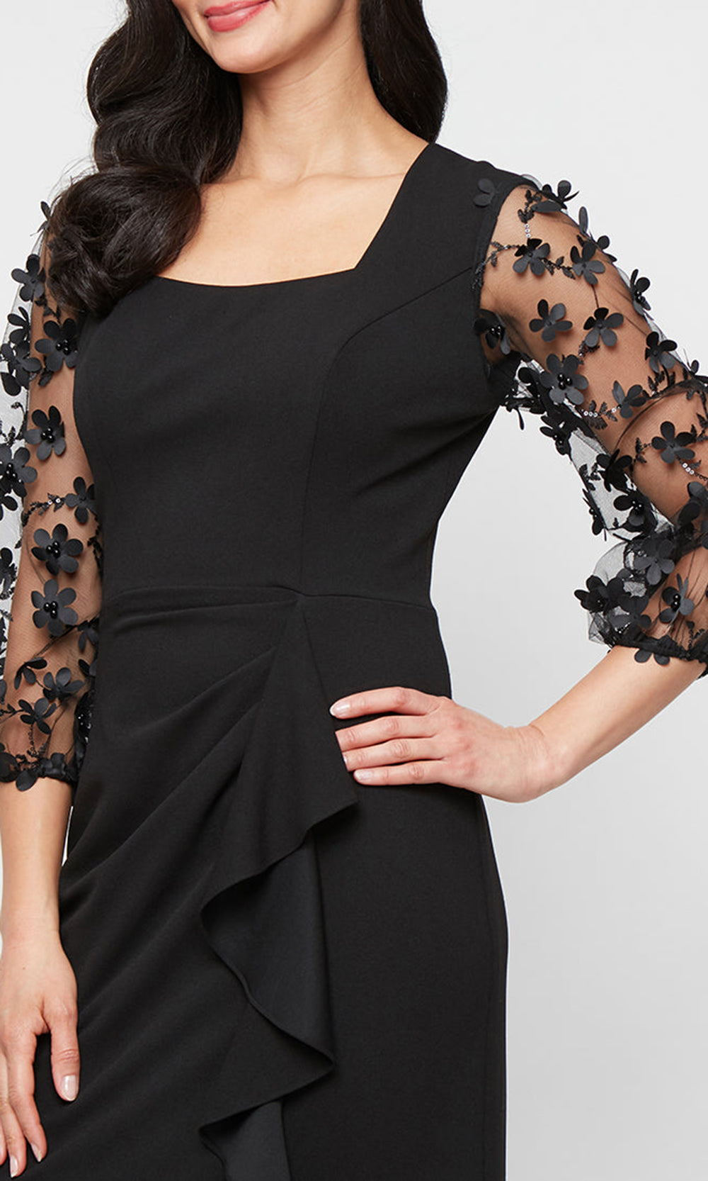 Alex Evenings 8160536 - Square Neck Crepe Gown with Ruffle
