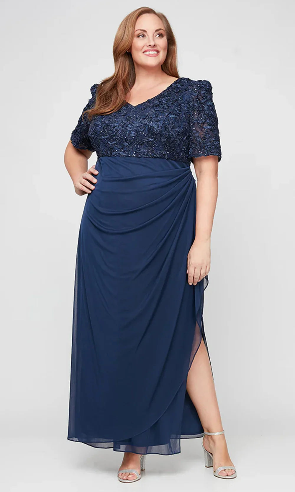 Alex Evenings 84122633 - Puff Sleeve Empire Waist Plus Evening Dress