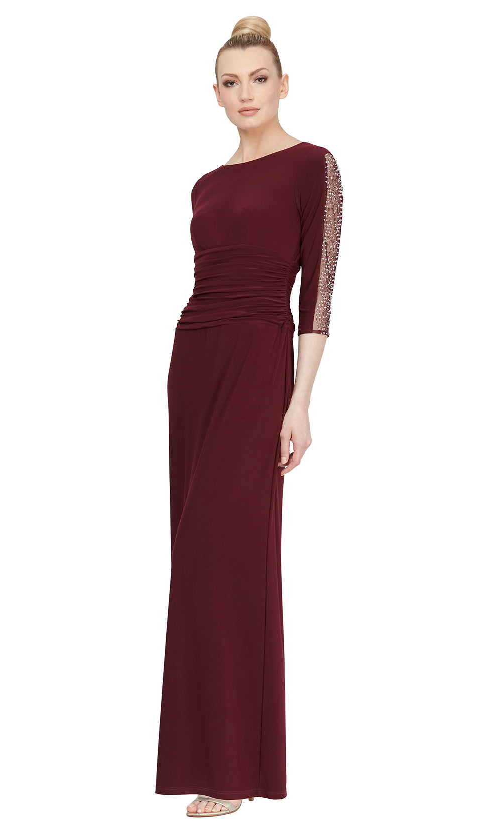 S.L. Fashions 9135172 - Ruched Waist Elegant Long Gown