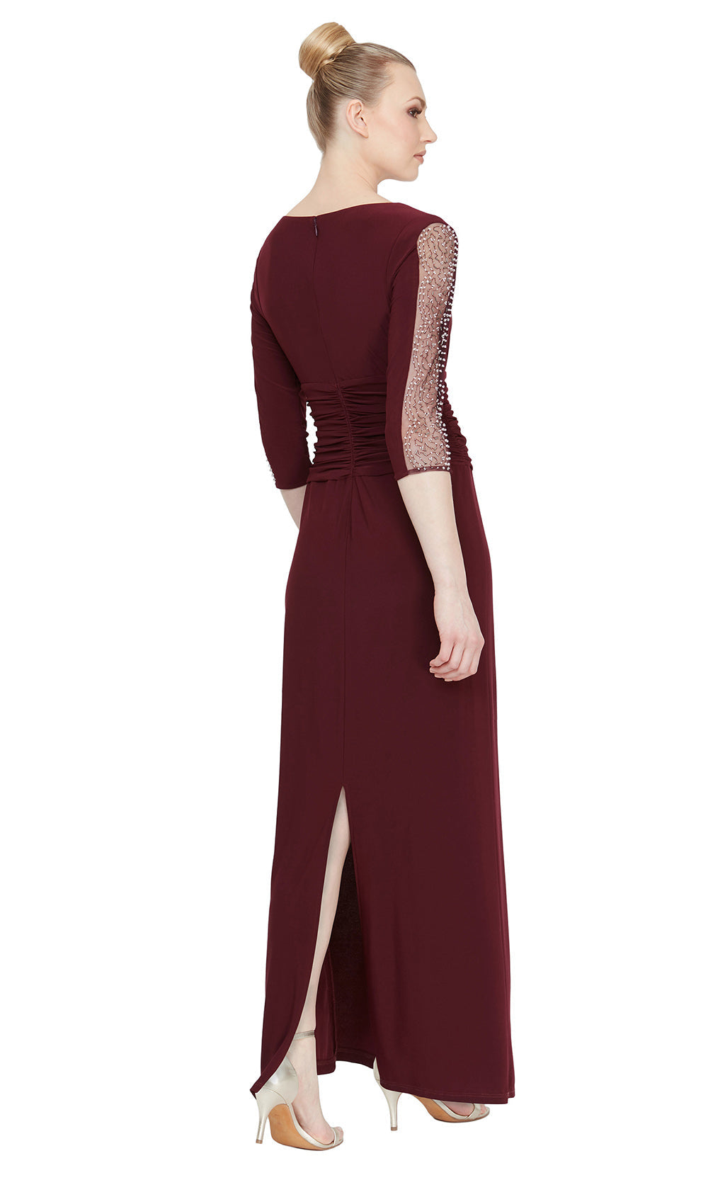 S.L. Fashions 9235172 - Embellished Three-Quarter Sleeve Column Gown