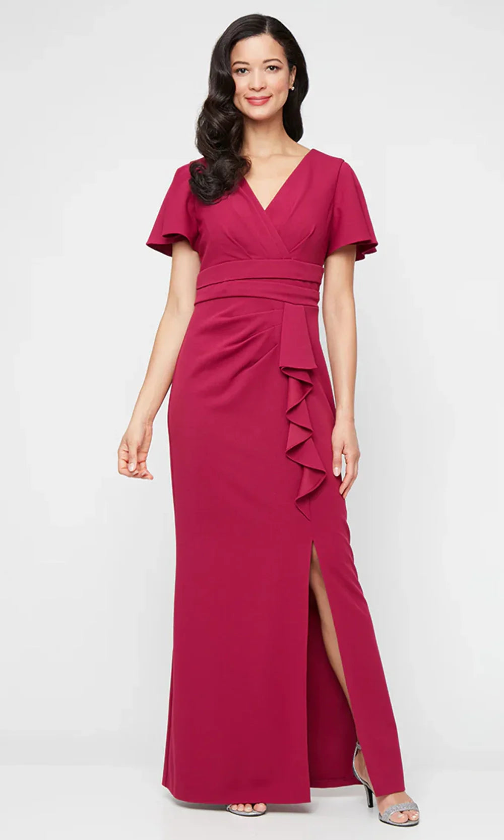 S.L. Fashions 9137264 - Surplice Neck Ruched Waist Formal Gown