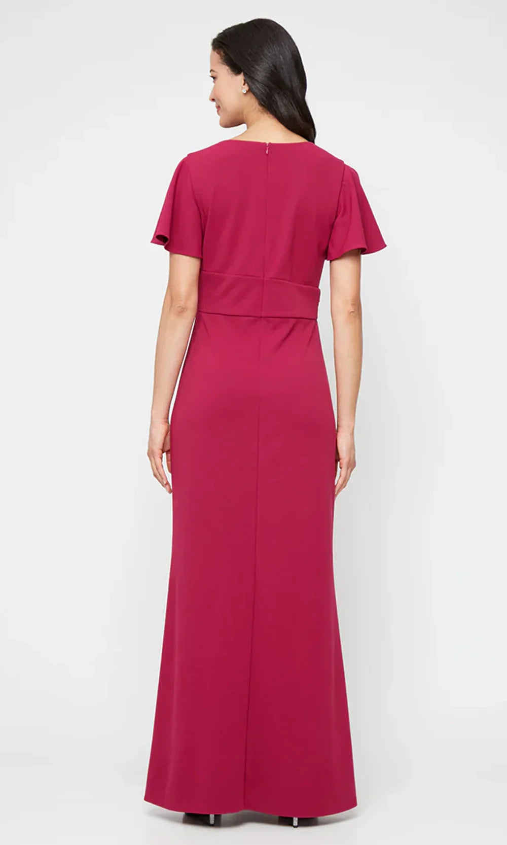 S.L. Fashions 9137264 - Surplice Neck Ruched Waist Formal Gown
