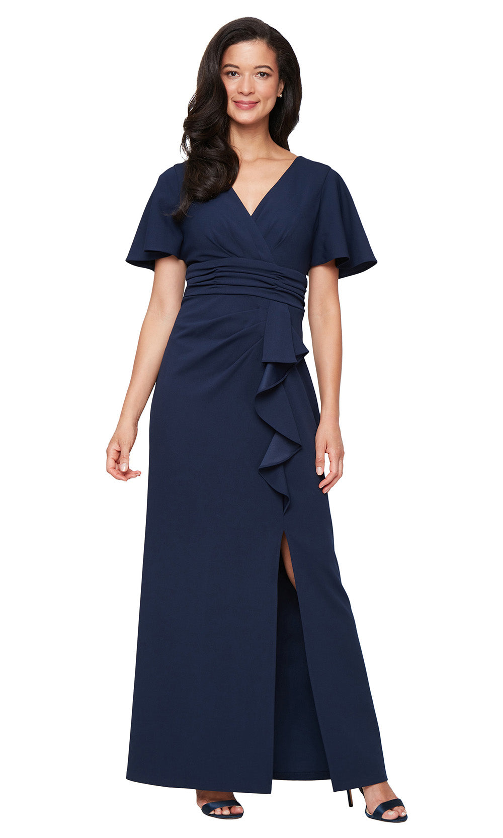 S.L. Fashions 9437264 - Front Slit Column Dress with Surplice Bodice