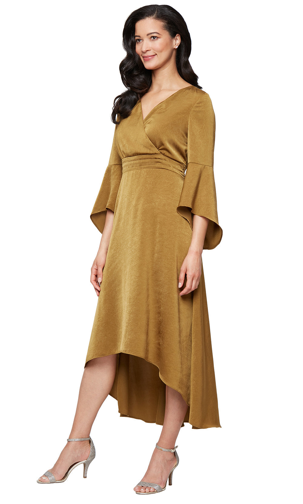 S.L. Fashions 9150131 - Surplice V-Neck High Low A-line Dress