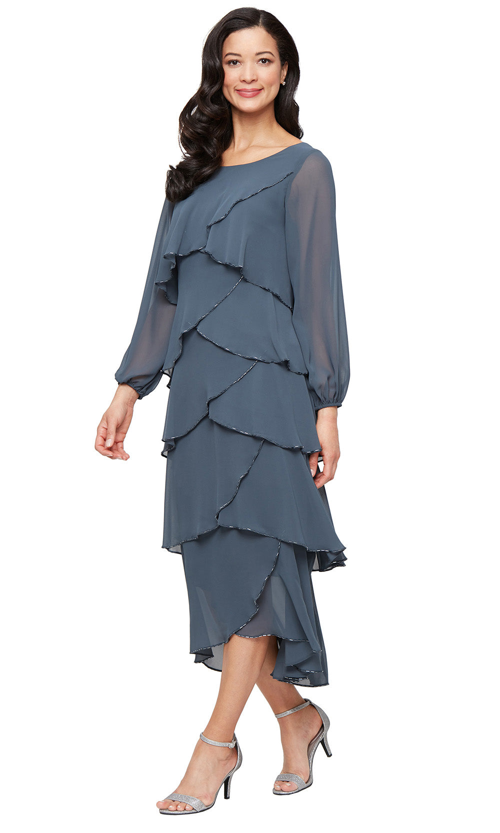 S.L. Fashions 9170731 - Long Bishop Sleeve Tiered Formal Gown