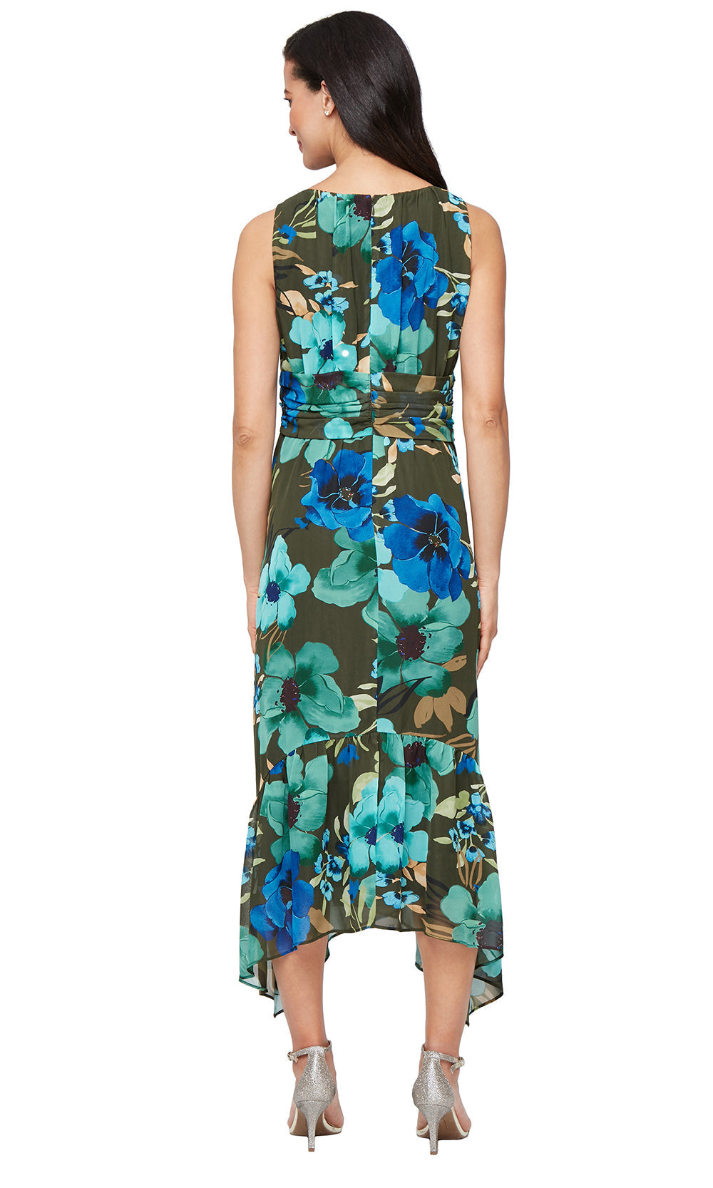 S.L. Fashions 9172142 - Floral Print Scoop Tea-Length Dress
