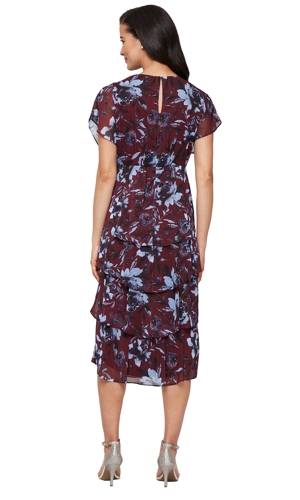 S.L. Fashions 9272147 - Surplice V-Neck Floral A-line Dress