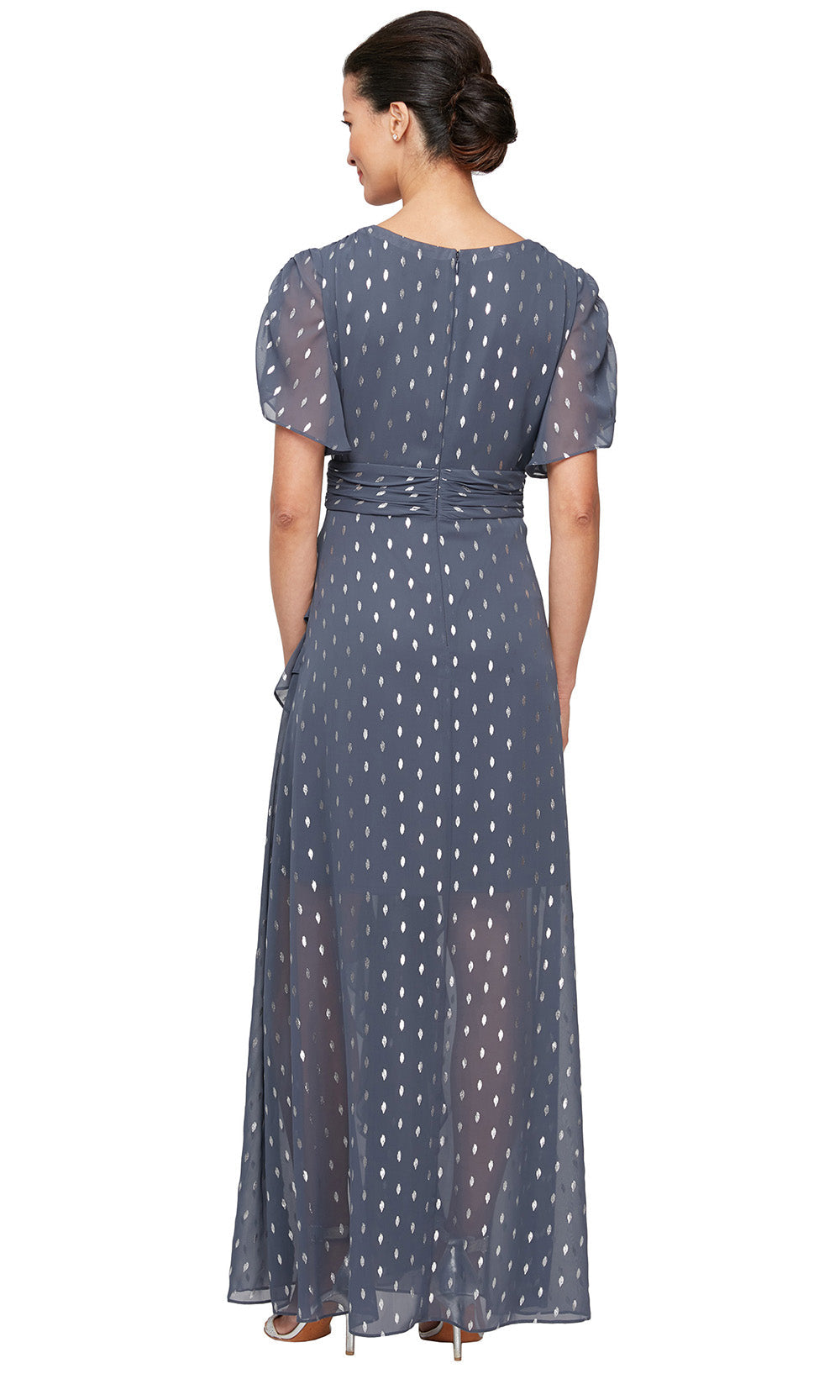 S.L. Fashions 9179469 - Polka Dot V-Neck Long Gown