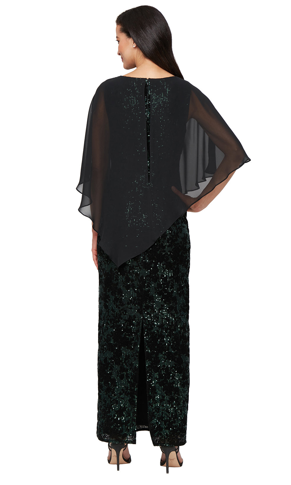 S.L. Fashions 9195144 - V-Neck Cape Overlay Evening Gown