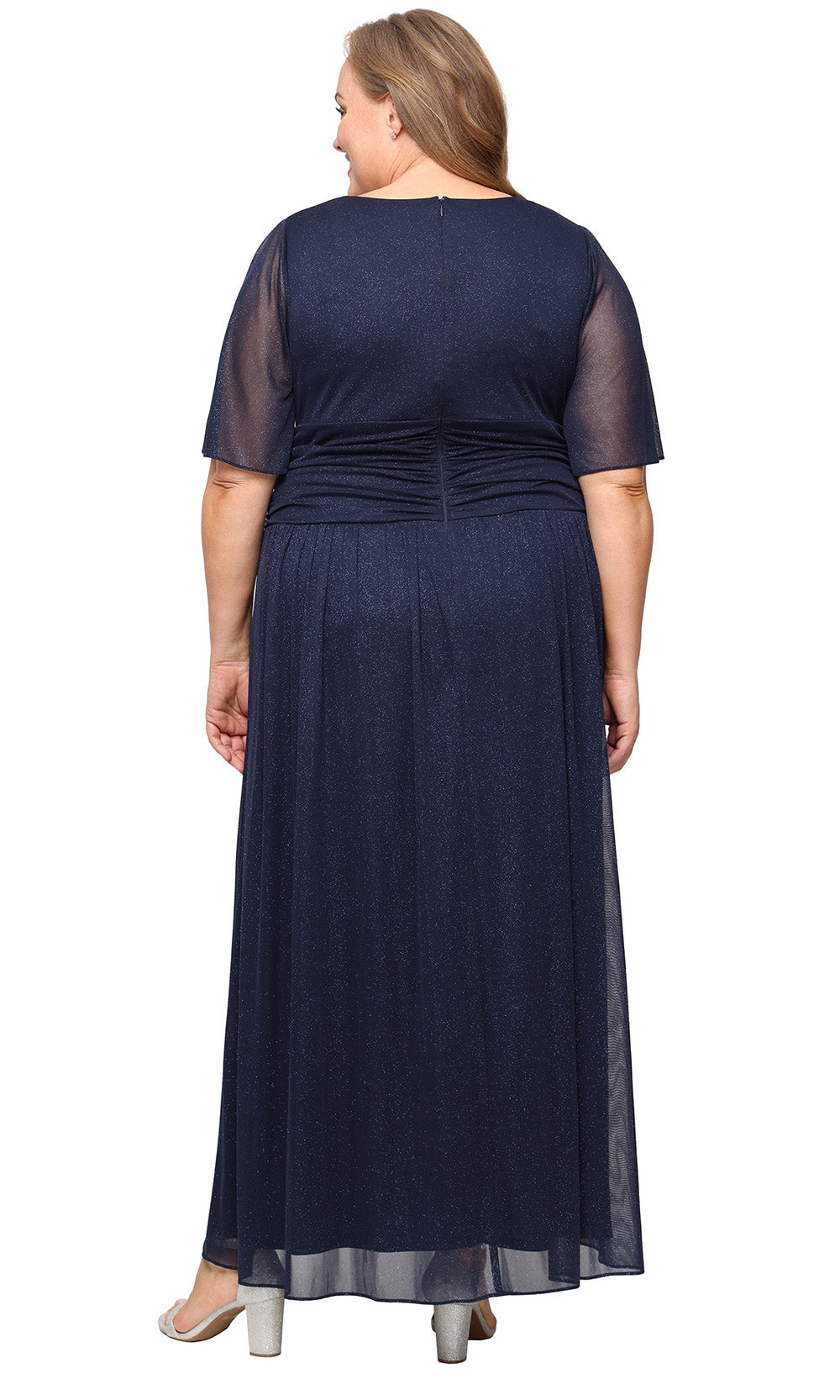 S.L. Fashions 9433236 - V-Neckline Short Sleeve Long Dress