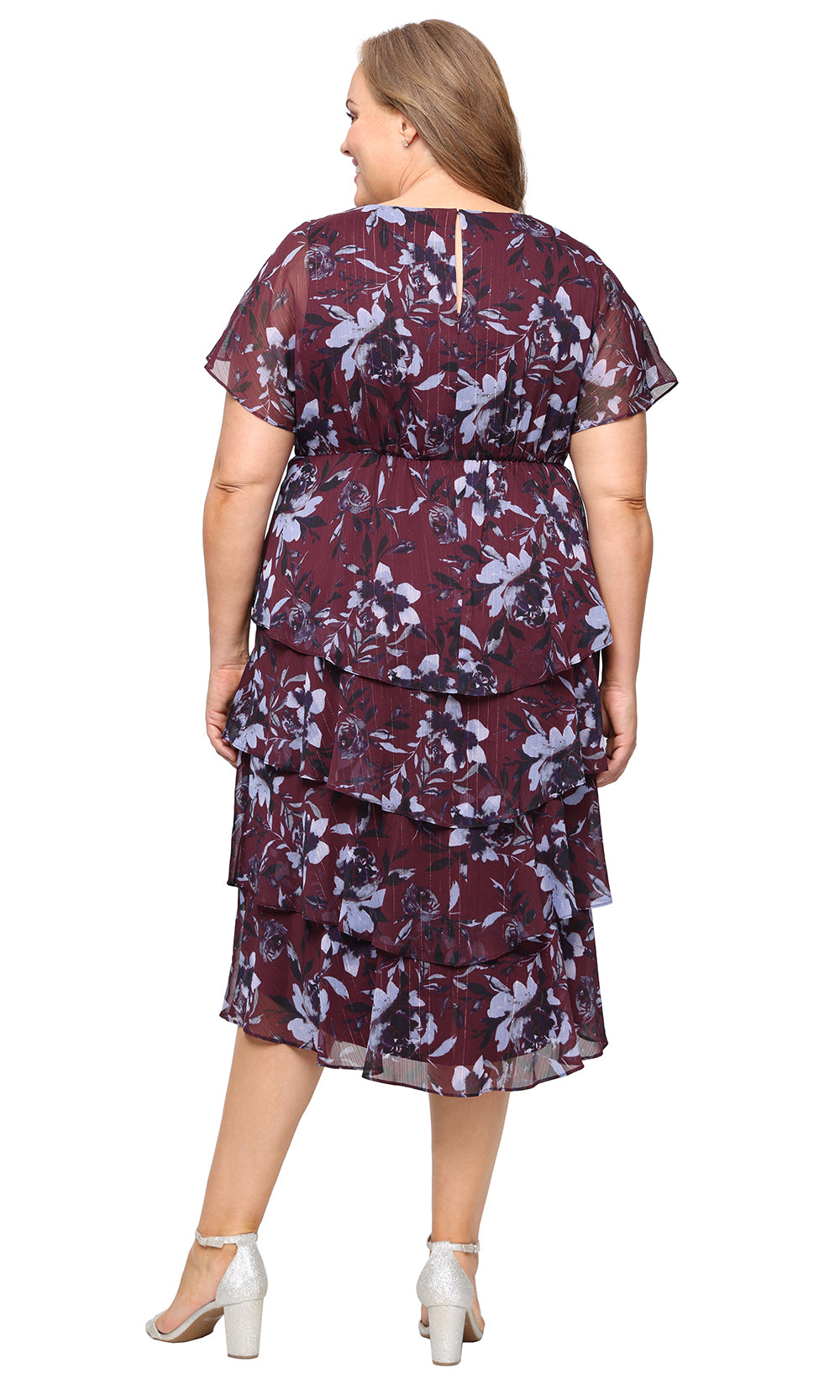S.L. Fashions 9472147 - Floral Print Surplice V-Neck Tiered Dress