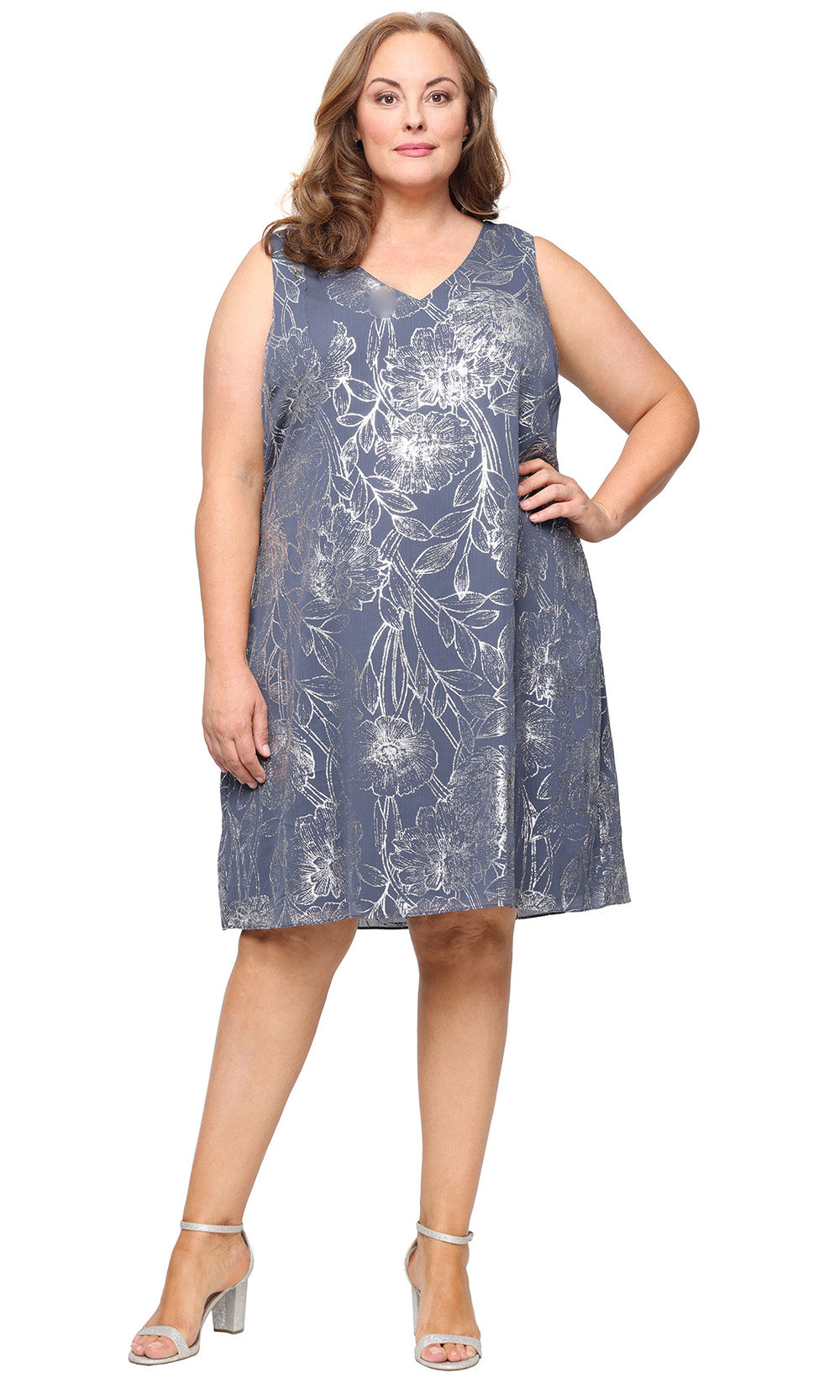 S.L. Fashions 9479504 - Knee-Length Sleeveless Print Dress